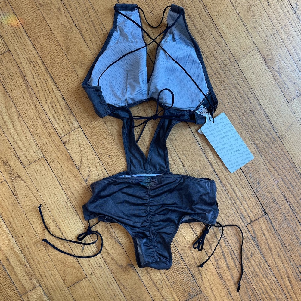 21gs Activewear "Natasha" Pole Swim Bodysuit in Dark Grey - NWT Multiple Sizes - Picture 4 of 10